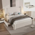Lit coffre 160x200 cm avec 2 tiroirs et charge usb lit adulte avec sommier à lattes style design colonne ... Lit coffre 160x200 cm avec 2 tiroirs et charge usb lit adulte avec sommier à lattes style design colonne ...