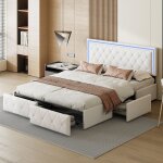 Lit coffre 160x200 cm lit avec 4 tiroirs lit double avec tte de lit rembourre et clairage led tissu ...