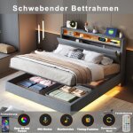 Lit coffre 160x200 cm lit capitonn� avec sommier hydraulique prise usb et lumi�re led t�te de lit r�versible ...