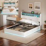 Lit coffre 160x200 cm avec chargement usb éclairage led lit double rembourré tête de lit avec rangement ... Lit coffre 160x200 cm avec chargement usb éclairage led lit double rembourré tête de lit avec rangement ...