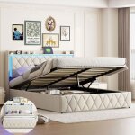 Lit coffre 160x200 cm avec led et chargement sans fil lit double avec sommier � lattes tete de lit de ...