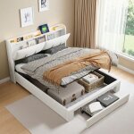 Lit coffre hydraulique 160x200 avec led et usb lit double avec tiroir de rangement et sommier lit rembourr� ...