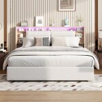 Lit coffre 160x200 cm en pu blanc lit double adulte avec coffre de rangement et sommier  lattes tte ...