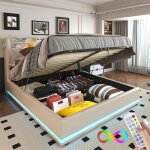 Lit coffre 160x200 cm avec sommier - avec led et usb - tte de lit avec lampe de lecture - lit hydraulique ...