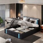 Lit coffre 160x200 led lit adulte avec usb et type - c lit rembourr lit deux place lit de rangement ...