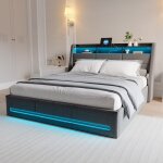 Lit coffre 160x200 avec led lit capitonn avec usb et type - c lit rembourr en lin lit double tte de ...
