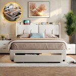 Lit coffre 160x200 lit 160x200 avec sommier coffre avec tiroir led et usb t�te de lit adulte avec rangement ...