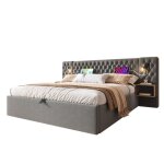 Lit coffre 180200 cm avec 2 chevets lampe de lecture tte de lit avec fonction de chargement usb gris ...