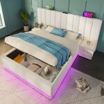 Lit coffre 180x200 cm - gutent - rembourr� - avec rangement - led - usb - c - blanc