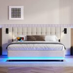 Lit coffre - langtu - 180x200 - t�te de lit capitonn�e - bande led multicolore - port usb & spot