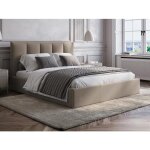 Lit coffre 180 x 200 cm avec tte de lit coutures verticales - tissu - taupe - kilaclo