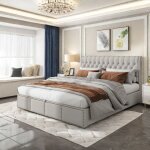 Lit coffre 180x200 cm lit 2 personnes cadre de lit avec sommier  lattes lit rembourr lit adulte linge ...