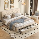 Lit coffre 180x200 cm avec 2 tiroirs lit adulte avec sommier � lattes t�te de lit rembourr�e velours ...