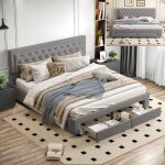Lit coffre 180x200 cm avec 2 tiroirs lit rembourr lit adulte double avec coffre de rangement sommier ...