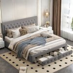 Lit coffre 180x200 cm lit double avec tiroirs lit rembourr moderne avec rangement sommier  lattes lit ...