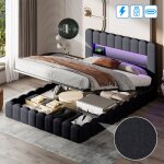 Lit coffre 180x200 cm avec led lit double avec sommier à lattes et usb coffre de rangement tissu en lin ... Lit coffre 180x200 cm avec led lit double avec sommier à lattes et usb coffre de rangement tissu en lin ...