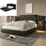 Lit coffre - langtu - 180x200 - t�te de lit longue capitonn�e - ports usb et lampes de lecture - coffre ...