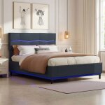 Lit coffre 180x200 double - mcanisme silencieux 140n rangement 1. 8m cuir pu noir led rgb 8 couleurs ...