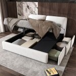 Lit coffre 180x200 avec sommier lit double avec 3 tiroirs de rangement king size cadre de lit capitonn ...