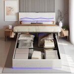Lit coffre 180x200 avec sommier hydraulique - mcanisme silencieux led rgb & 2 ports usb grand rangement ...
