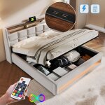 Lit coffre 180x200 avec sommier led et usb lit 2 personnes avec rangement et tete de lit lit double avec ...