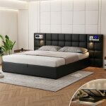 Lit coffre 180x200 avec sommier et usb lit king size pour double lampe de lecture tte de lit longue ...