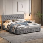 Lit coffre 180x200 avec tiroir lit rembourré en velours lit double lit de rangement lit adulte lit capitonné ... Lit coffre 180x200 avec tiroir lit rembourré en velours lit double lit de rangement lit adulte lit capitonné ...