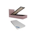 Lit coffre 90 x 190 cm avec t�te de lit coutures verticales - tissu - rose + matelas - sarah