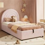 Lit coffre 90 x 200 avec sommier rose t�te de lit rembourr�e pour lit enfant fille et adolescent lit ...