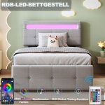 Lit coffre 90x200 cm lit enfant rembourr� avec �clairage led et t�te de lit r�glable en hauteur tissu ...
