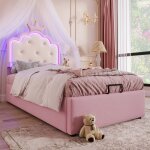Lit coffre 90x200 cm avec lumi�re dambiance t�l�command�e forme de princesse h�riti�re - sweiko - pu ...