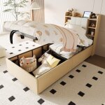 Lit coffre 90x200 avec tte de lit avec espace de rangementsommierlit enfant simple avec prise usbtape ...