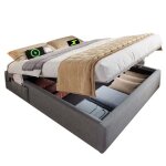 Lit coffre adult double 140�200 cm sommier inclus - usb - c et cadre � lattes de table complet sans t�te ...