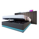 Lit coffre adult double 180x200 cm sommier inclus - app control led et fonction de chargement usb - c ...