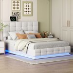 Lit coffre adulte 140 x 200 cm leww avec éclairage led tête de lit réglable lit double sommier à lattes ... Lit coffre adulte 140 x 200 cm leww avec éclairage led tête de lit réglable lit double sommier à lattes ...