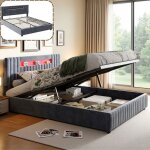 Lit coffre adulte 140x200cm avec sommier � lattes lit double avec led et espace de rangement cadre de ...