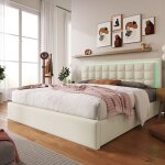 Lit coffre - aapaas - 160 x 200 cm - Éclairage led - tête de lit capitonnée - blanc Lit coffre - aapaas - 160 x 200 cm - Éclairage led - tête de lit capitonnée - blanc