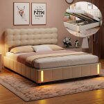 Lit coffre adulte 160x200 cm capitonn en velours lit rembourr avec led lit double grand espace de rangement ...