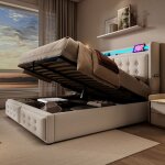 Lit coffre lit adulte lit 160x200 cm - avec tte de lit led et usb c avec sommier  lattes - sweiko - ...