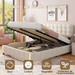 Lit coffre adulte 160x200 cm en velours - lit capitonn grand espace de rangement - led - sommier  lattes ...