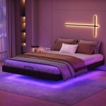 Lit coffre adulte 160x200cm avec clairage led et sommier  lattes lit 2 personne pour avec caches jambes ...