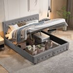 Lit coffre adulte 180x200 cm capitonn en velours lit double espace de rangement sommier  lattes 2 tiroirs ...