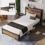 Lit pour adulte - langtu - 90x200 - t�te de lit rangement mdf + m�tal - sommier lattes m�tal - noir