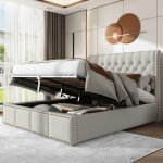 Lit coffre - lit adulte double 140x190 cm lit rembourr� avec sommier � lattes et espace de rangement ...