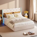 Lit coffre adulte double 140x200 - led rgb 6000 + couleurs - design moderne - mcanisme silencieux - ...