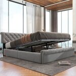 Lit coffre lit adulte double 180x200 cm avec sommier � lattes lit rembourr� avec espace de rangement ...