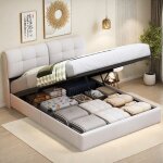 Lit coffre adulte en velours beige lit double 140x200cm tte de lit rembourre carr avec led 7 couleurs ...