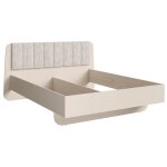 Lit coffre amalie 180x200 cm ? t�te tapiss�e tissu beige ? sommier inclus ? matelas non inclus