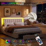 Lit coffre - ambiance - 140 x 190 cm - lit double hydraulique avec tiroirs - tissu velours - lit rembourr ...