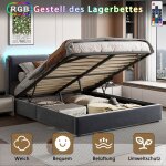 Lit coffre - ambiance - 140x200 cm - Éclairage led - avec sommier à vérin - en velours gris Lit coffre - ambiance - 140x200 cm - Éclairage led - avec sommier à vérin - en velours gris